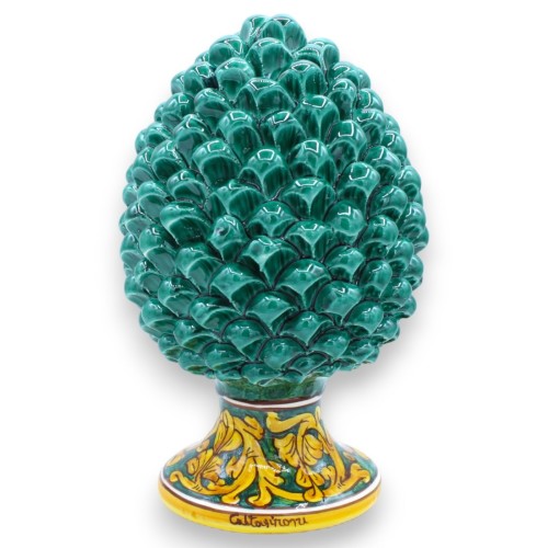Pomme de pin sicilienne en céramique Caltagirone avec option h 25 cm ou h 30 cm environ. (1pc) Verderame, tige à décor b