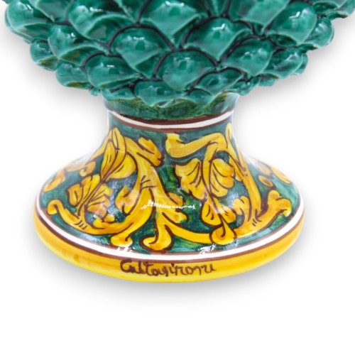 Pomme de pin sicilienne en céramique Caltagirone avec option h 25 cm ou h 30 cm environ. (1pc) Verderame, tige à décor b 2
