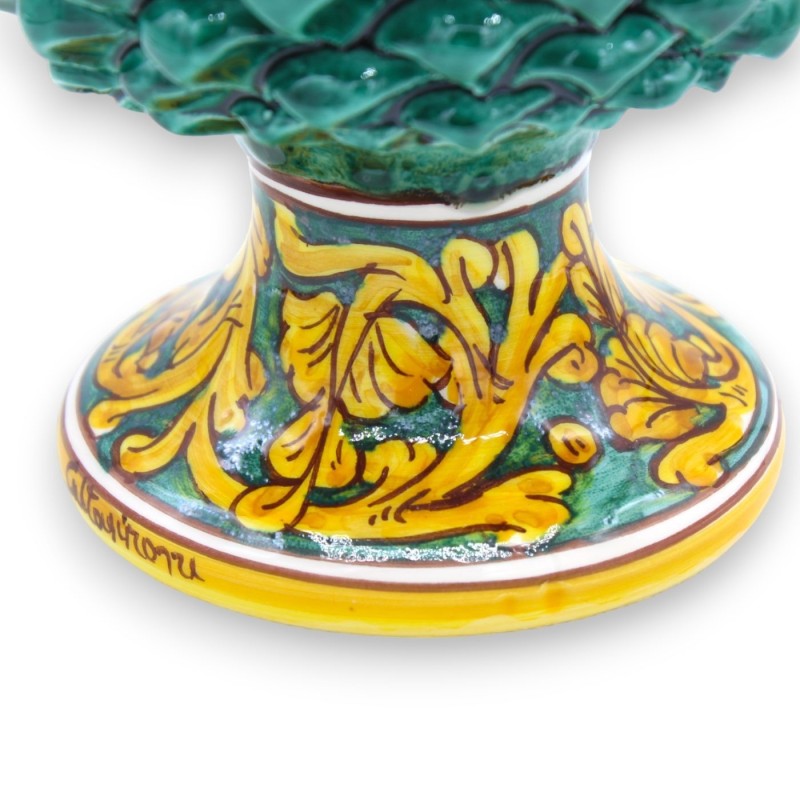 Pomme de pin sicilienne en céramique Caltagirone avec option h 25 cm ou h 30 cm environ. (1pc) Verderame, tige à décor b