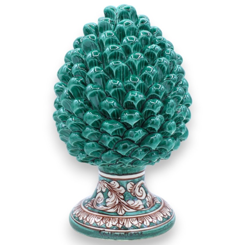 Pigna Siciliana in Ceramica Caltagirone con opzione h 25 cm o h 30 cm ca. (1Unità) Verderame, Gambo decoro barocco bianc