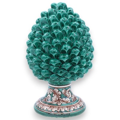 Pigna Siciliana in Ceramica Caltagirone con opzione h 25 cm o h 30 cm ca. (1Unità) Verderame, Gambo decoro barocco bianc