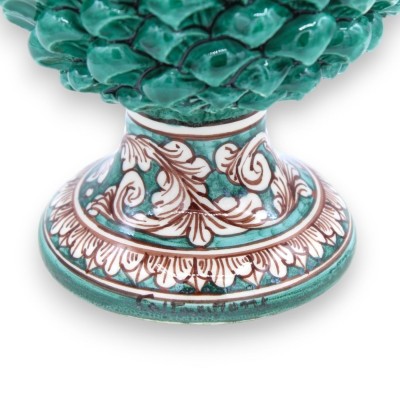 Pigna Siciliana in Ceramica Caltagirone con opzione h 25 cm o h 30 cm ca. (1Unità) Verderame, Gambo decoro barocco bianc