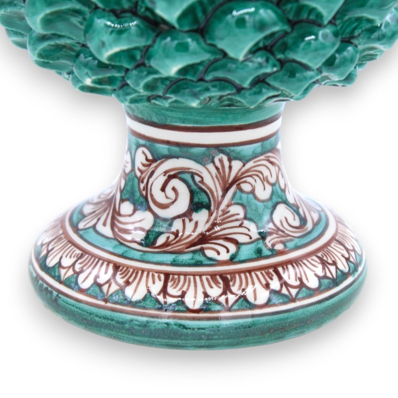 Pigna Siciliana in Ceramica Caltagirone con opzione h 25 cm o h 30 cm ca. (1Unità) Verderame, Gambo decoro barocco bianc