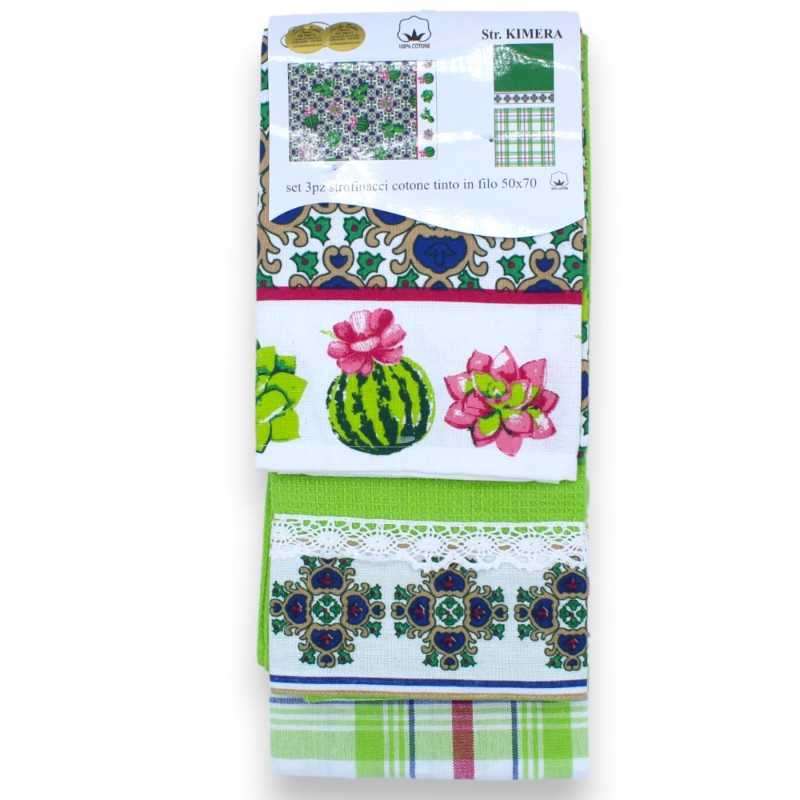 Conjunto de 3 toalhas de cozinha sicilianas - 70 x 50 cm (1 jogo) 100% puro algodão, 5 opções de decoração - 