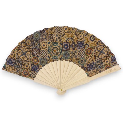 Ventaglio in legno con tessuto decorato, h 22 cm ca. (1pz) Decoro a tema Sicilia casuale MD2 - 