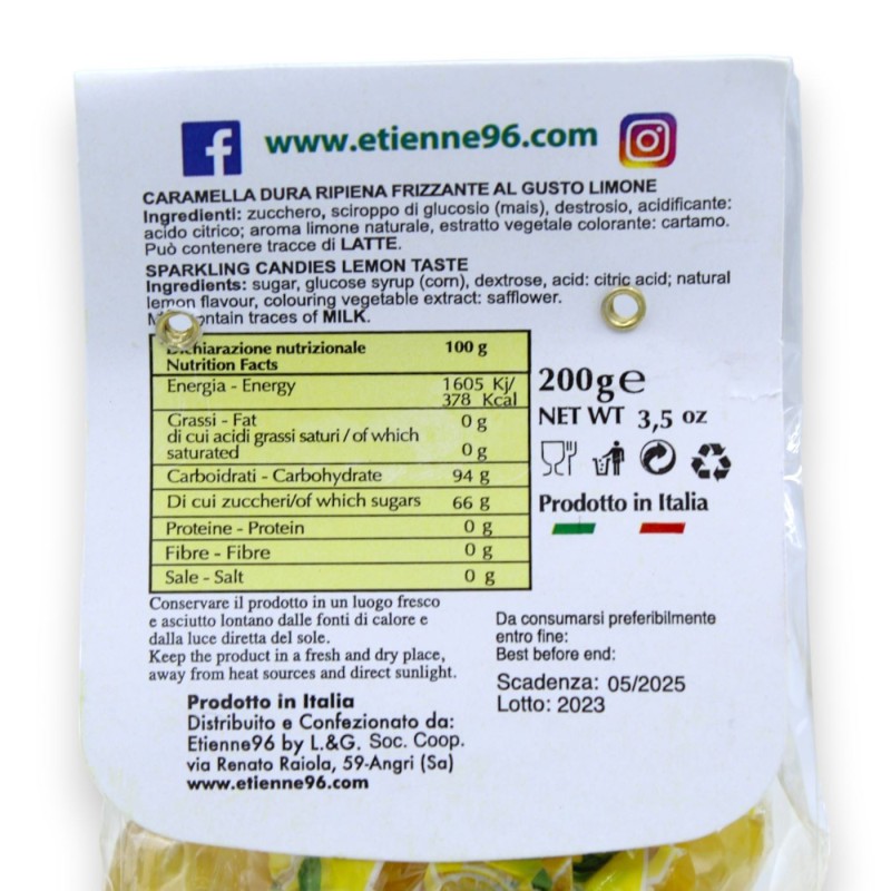Fyllda och gnistrande hårda godisar, citronsmak - 200g - 