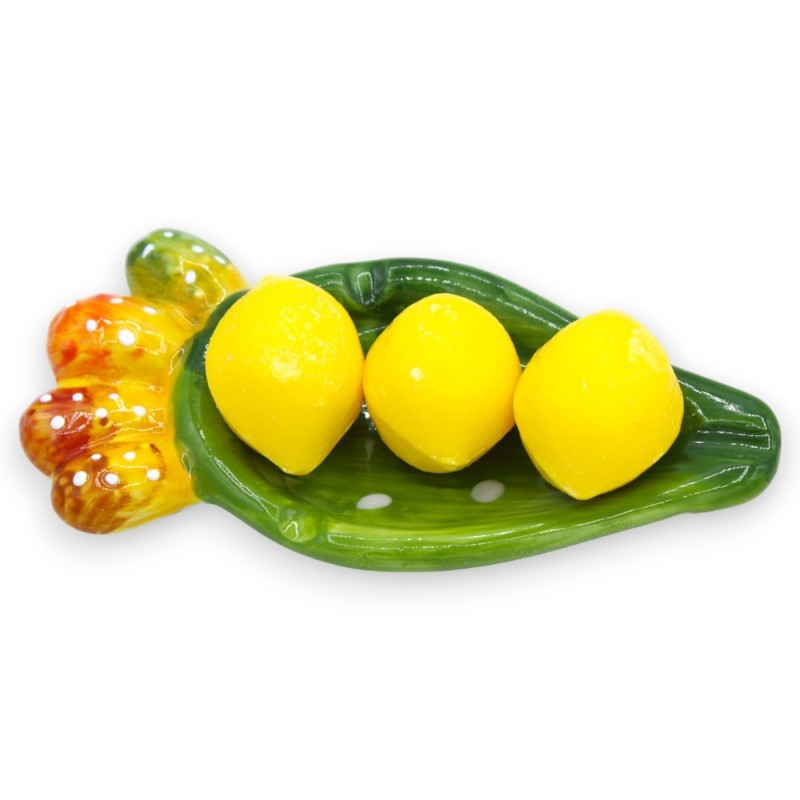 Trio of lemon vegetable soaps with prickly pear shovel in fine ceramic - 