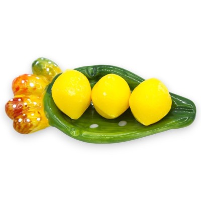 Trio of lemon vegetable soaps with prickly pear shovel in fine ceramic - 