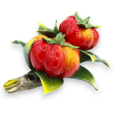 Pacote com composição de tomates e folhas em cerâmica fina - h 20 x 15 cm aprox. - 