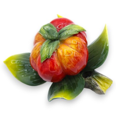 Faisceau avec composition de tomate et feuilles en céramique fine - h 13 x 12 cm environ. - 