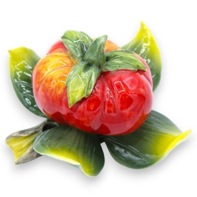 Faisceau avec composition de tomate et feuilles en céramique fine - h 13 x 12 cm environ. - 
