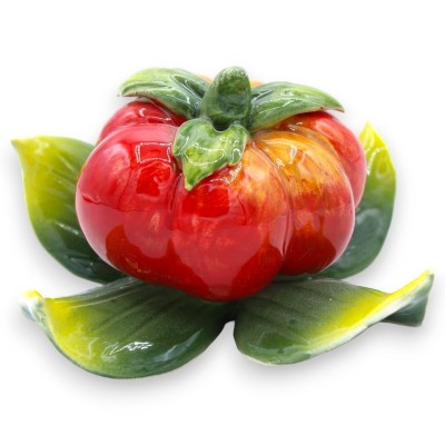Faisceau avec composition de tomate et feuilles en céramique fine - h 13 x 12 cm environ. - 