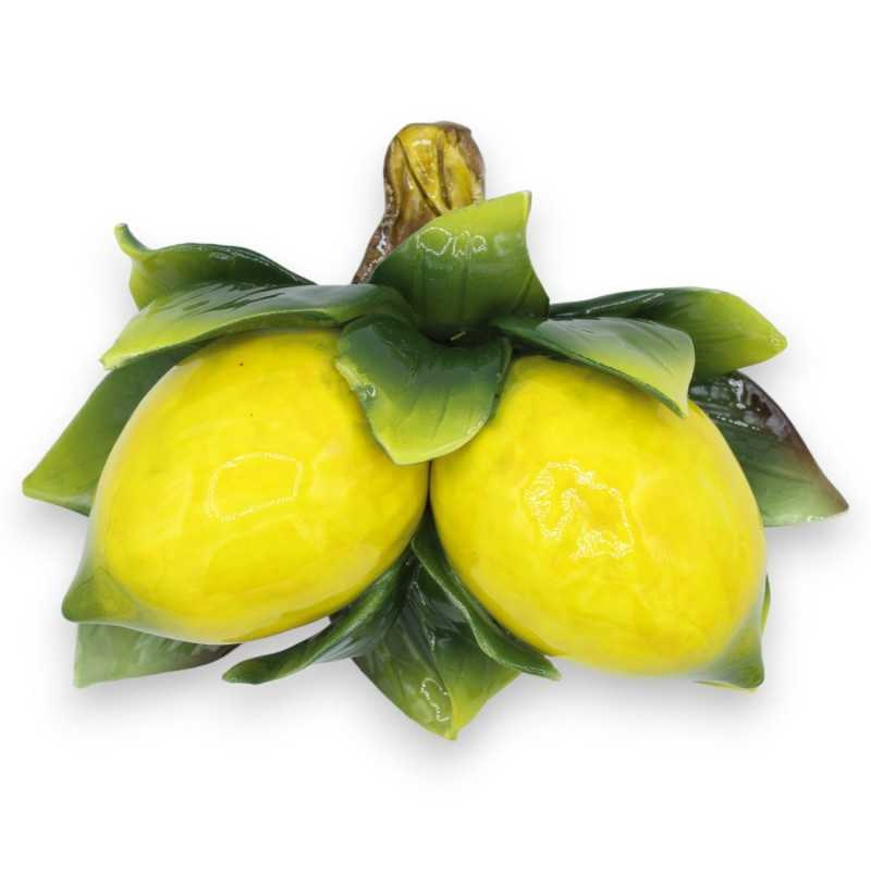 Bunt med sammansättning av citroner och blad i fin keramik - h 17 x 23 cm ca. - 