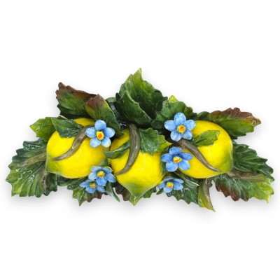 Arch with composition of 3 lemons, flowers and leaves in fine ceramic - h 15 x 30 cm approx. - 