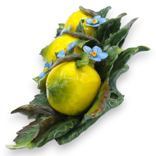 Arch with composition of 3 lemons, flowers and leaves in fine ceramic - h 15 x 30 cm approx. -  2