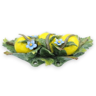 Arch with composition of 3 lemons, flowers and leaves in fine ceramic - h 15 x 30 cm approx. - 