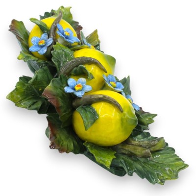 Arch with composition of 3 lemons, flowers and leaves in fine ceramic - h 15 x 30 cm approx. - 