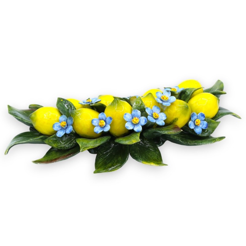 Arco con composizione di 10 limoni, fiori e foglie in pregiata ceramica - h 17 x 36 cm ca. - 