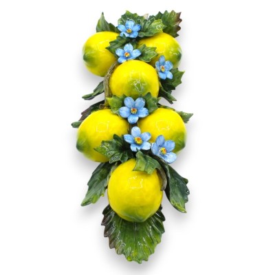 Pacote com composição de limões, flores e folhas em cerâmica fina - h 40 x 15 cm aprox. MD1 - 