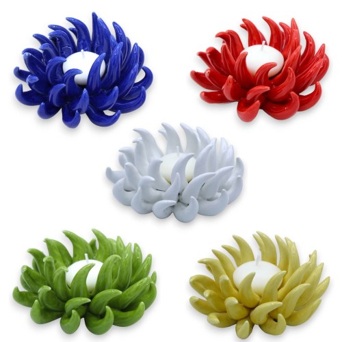 Anemone di Mare portacandela in pregiata ceramica Ø 14 / 15 cm e h 7 cm ca. (1Unità) con 9 opzioni colore - 