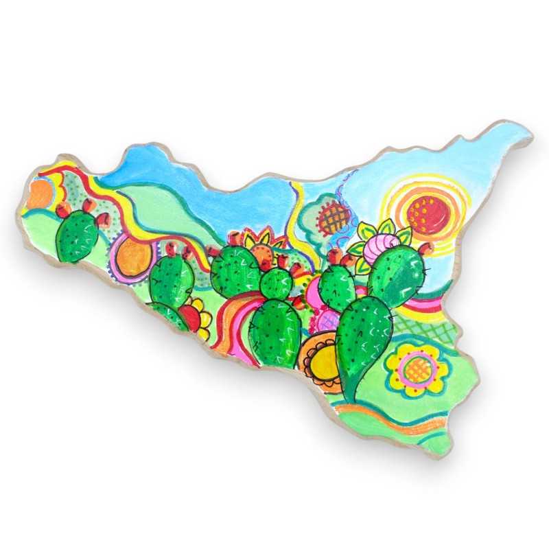 Sicily-shaped wooden cutting board bevelled on the sides h 20 cm x w 30 cm approx. hand-painted decoration, Sun and Pric