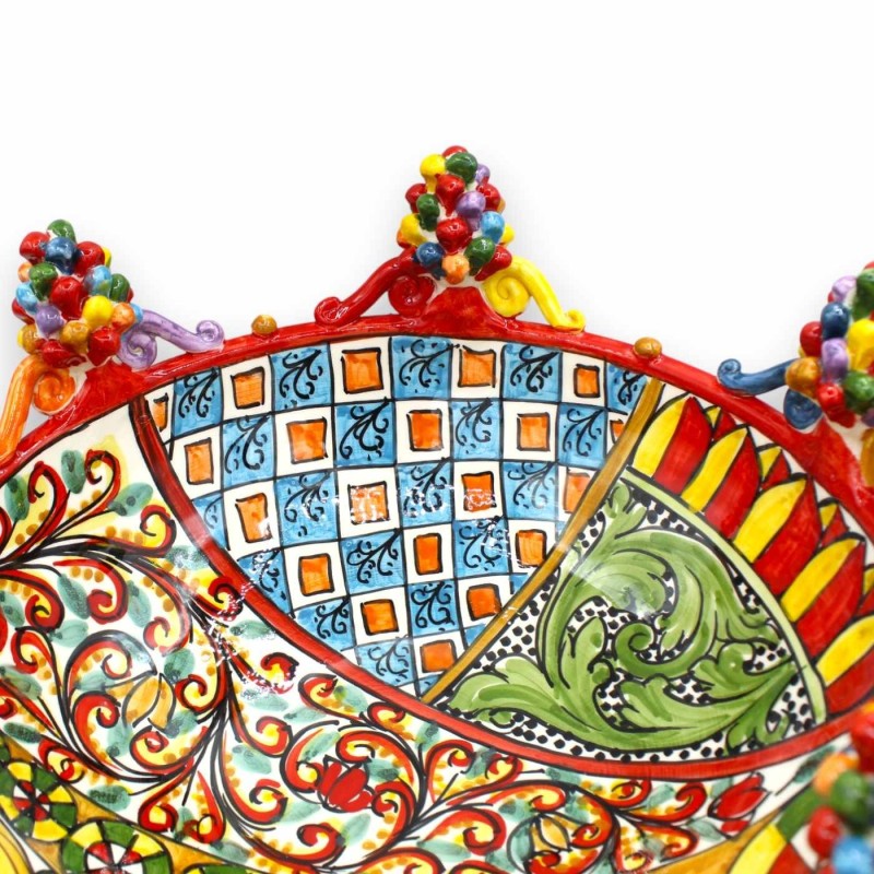 Ceramiczny element centralny Caltagirone, seria ÈLITE, Ø ok. 35 cm. Dekoracja sycylijskiego wózka i wielobarwnych szysze