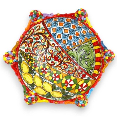 Ceramiczny element centralny Caltagirone, seria ÈLITE, Ø ok. 35 cm. Dekoracja sycylijskiego wózka i wielobarwnych szysze