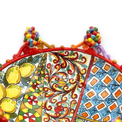 Ceramiczny element centralny Caltagirone, seria ÈLITE, Ø ok. 35 cm. Dekoracja sycylijskiego wózka i wielobarwnych szysze