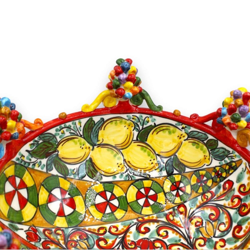 Ceramiczny element centralny Caltagirone, seria ÈLITE, Ø ok. 35 cm. Dekoracja sycylijskiego wózka i wielobarwnych szysze