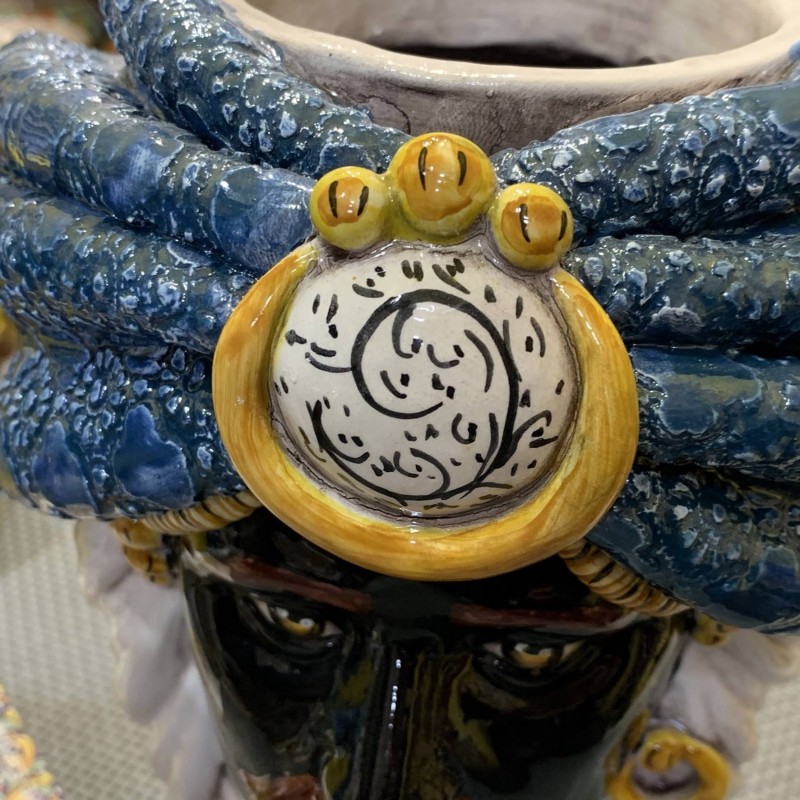 Par de cabeças mouras de Caltagirone com turbante, altura 27 cm - 