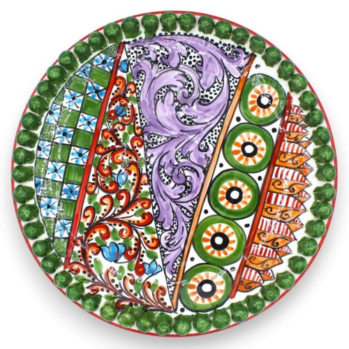 Piatto Centrotavola bordo Pigna ceramica Caltagirone serie ÈLITE Ø 38 cm ca. decoro carretto siciliano - 