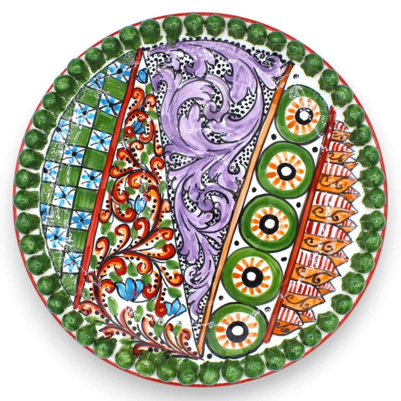 Mittelteller mit Tannenzapfenrand Caltagirone-Keramik ÈLITE-Serie Ø 38 cm ca. Sizilianische Karrendekoration - 