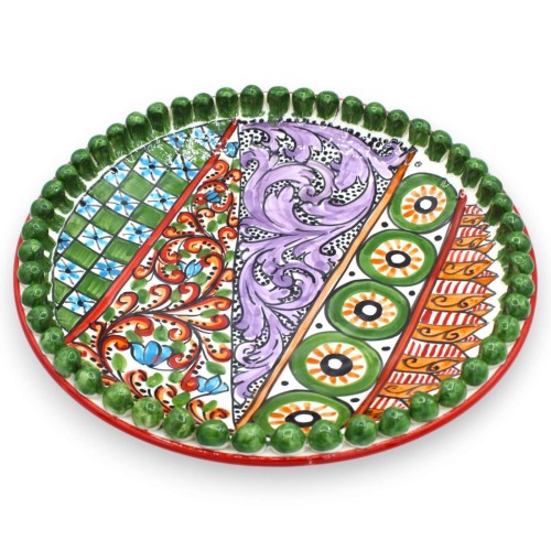 Assiette centrale avec bord pomme de pin Caltagirone céramique série ÈLITE Ø 38 cm env. Décoration de charrette sicilien 2