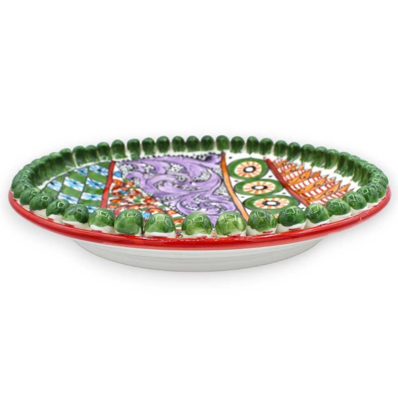 Mittelteller mit Tannenzapfenrand Caltagirone-Keramik ÈLITE-Serie Ø 38 cm ca. Sizilianische Karrendekoration - 