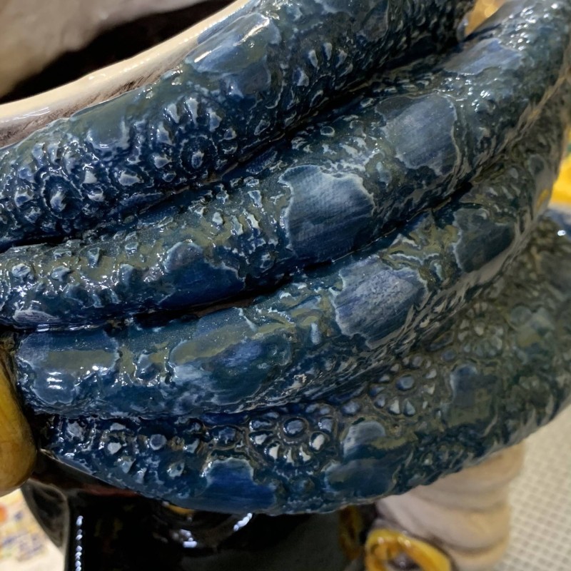 Paar dunkelbraune Caltagirone-Köpfe mit Turbanen, Höhe 27 cm - 
