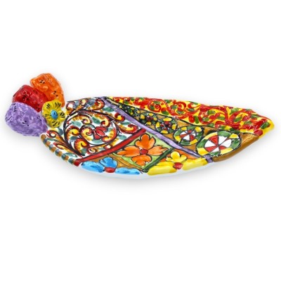 Prickly pear shovel Caltagirone ceramic pocket emptier ÈLITE series, L 30 cm x 12 cm approx. Sicilian cart decoration - 