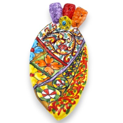 Prickly pear shovel Caltagirone ceramic pocket emptier ÈLITE series, L 30 cm x 12 cm approx. Sicilian cart decoration - 