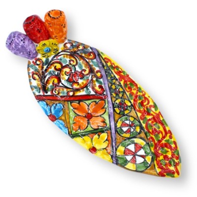 Prickly pear shovel Caltagirone ceramic pocket emptier ÈLITE series, L 30 cm x 12 cm approx. Sicilian cart decoration - 