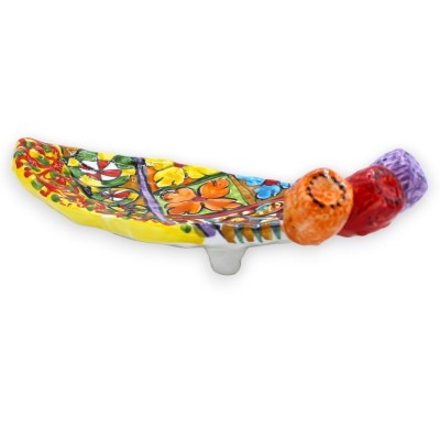 Prickly pear shovel Caltagirone ceramic pocket emptier ÈLITE series, L 30 cm x 12 cm approx. Sicilian cart decoration - 