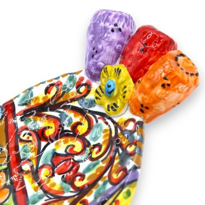 Prickly pear shovel Caltagirone ceramic pocket emptier ÈLITE series, L 30 cm x 12 cm approx. Sicilian cart decoration - 