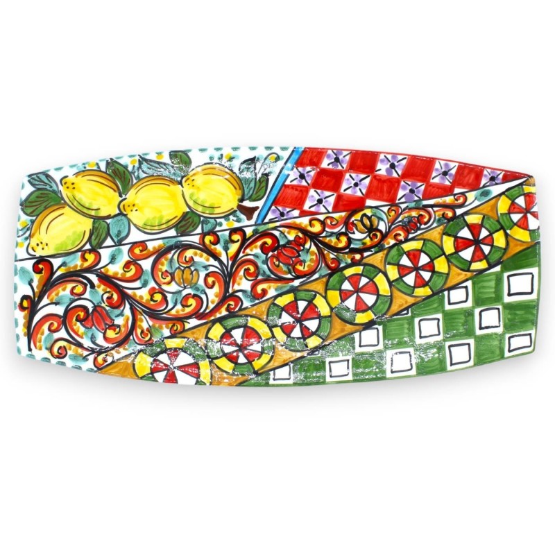 Platt serveringsbricka för sushi Ceramica Caltagirone ÈLITE-serien - L 40 cm x 18 cm ca. Siciliansk vagn dekoration - 