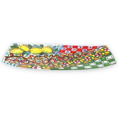 Flaches Serviertablett für Sushi Ceramica Caltagirone ÈLITE-Serie – L 40 cm x 18 cm ca. Sizilianische Karrendekoration -