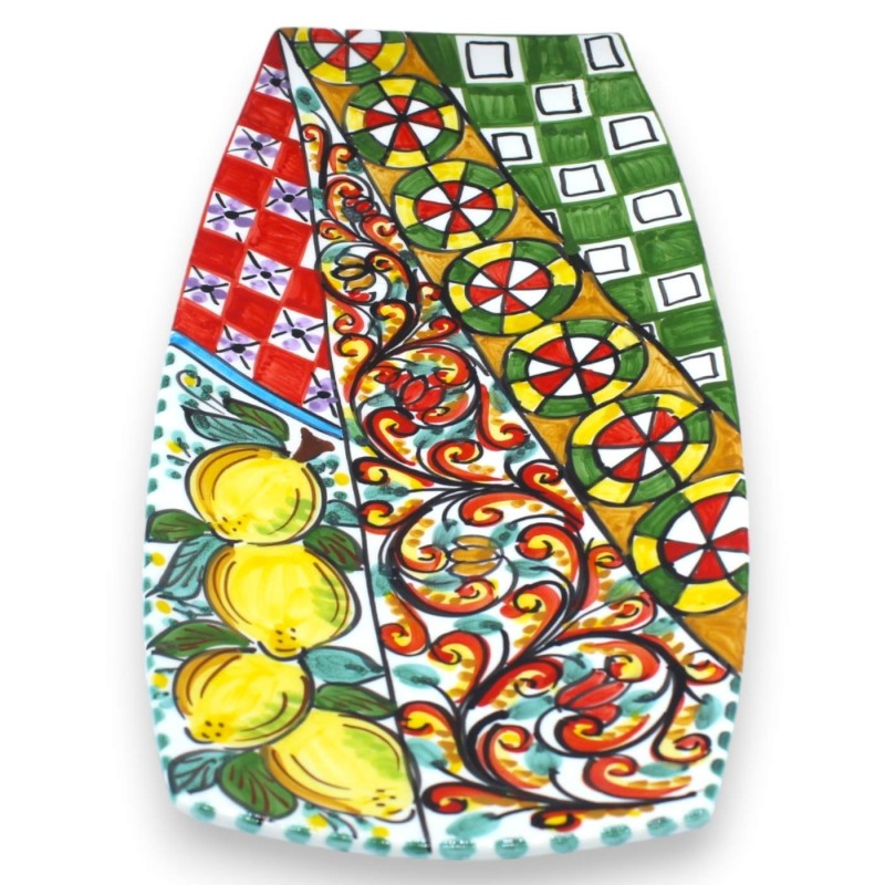 Flat serving tray for sushi Ceramica Caltagirone ÈLITE series - L 40 cm x 18 cm approx. Sicilian cart decoration - 