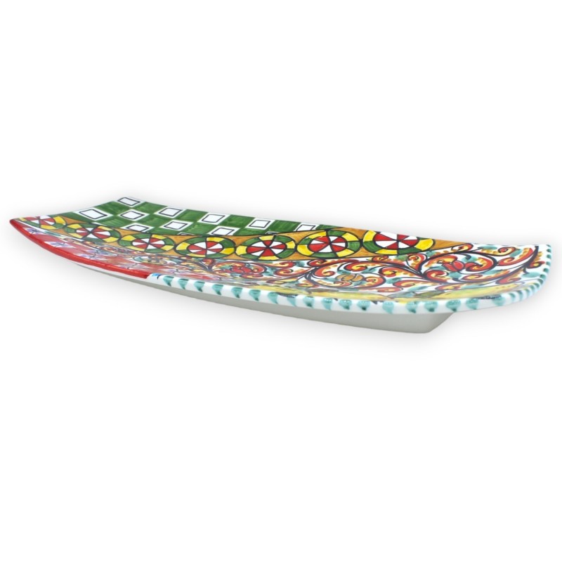 Flaches Serviertablett für Sushi Ceramica Caltagirone ÈLITE-Serie – L 40 cm x 18 cm ca. Sizilianische Karrendekoration -