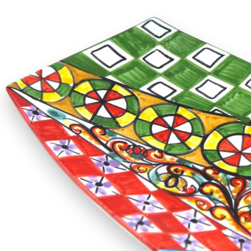 Flaches Serviertablett für Sushi Ceramica Caltagirone ÈLITE-Serie – L 40 cm x 18 cm ca. Sizilianische Karrendekoration -