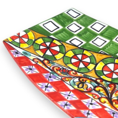 Flat serving tray for sushi Ceramica Caltagirone ÈLITE series - L 40 cm x 18 cm approx. Sicilian cart decoration - 