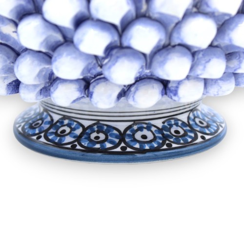 Caltagirone Mezza Pigna Vaas Ø 23 cm en h ca. 20 cm. Antiek Blauw met visapplicaties -  2