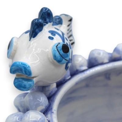 Wazon Caltagirone Mezza Pigna Ø 23 cm i wys. ok. 20 cm. Antyczny błękit z aplikacjami rybnymi - 
