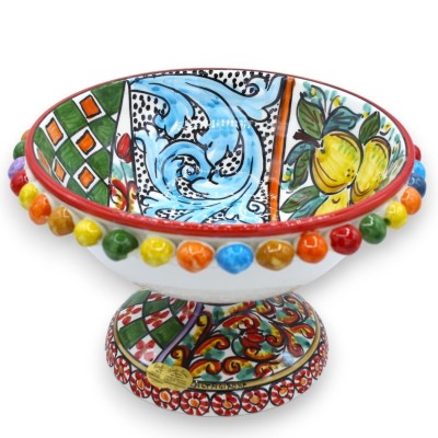 Pigna Mehrfarbiger Keramikständer Caltagirone Elite Series Ø 26 cm, H ca. 16 cm. Sizilianische Karrendekoration - 