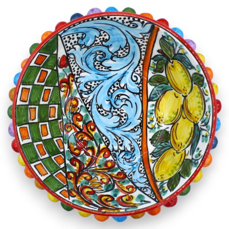 Alzata Pigna in ceramica Caltagirone Serie Èlite Ø 26 cm, h 16 cm ca. decoro carretto siciliano - 